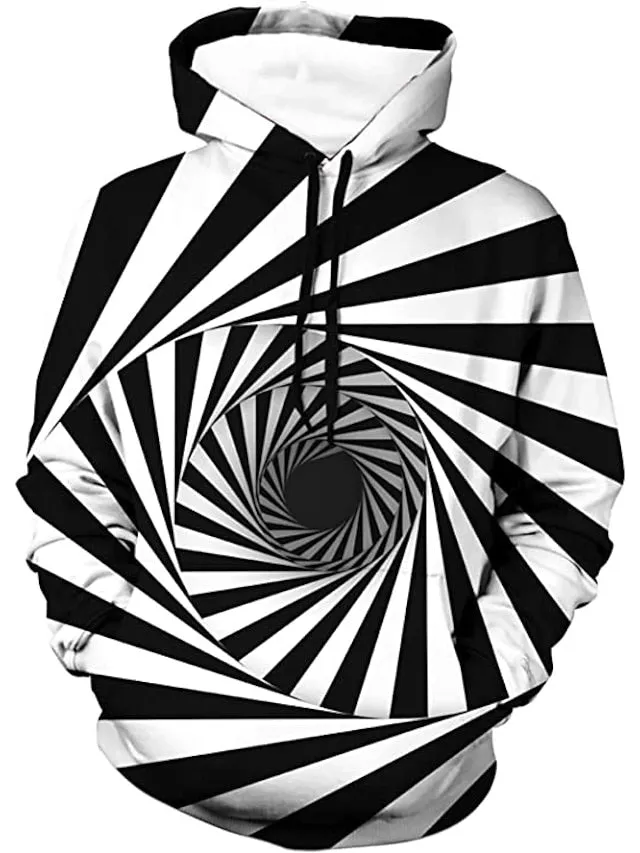 3D Vertigo Print Men's Hooded Graphic Hoodie - Breathable Lightweight Sweatshirt