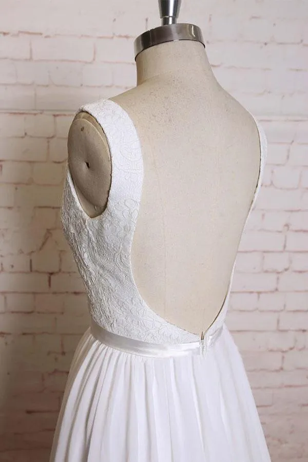 A-line Straps Court Train Chiffon Appliques Backless Wedding Dresses  WD172