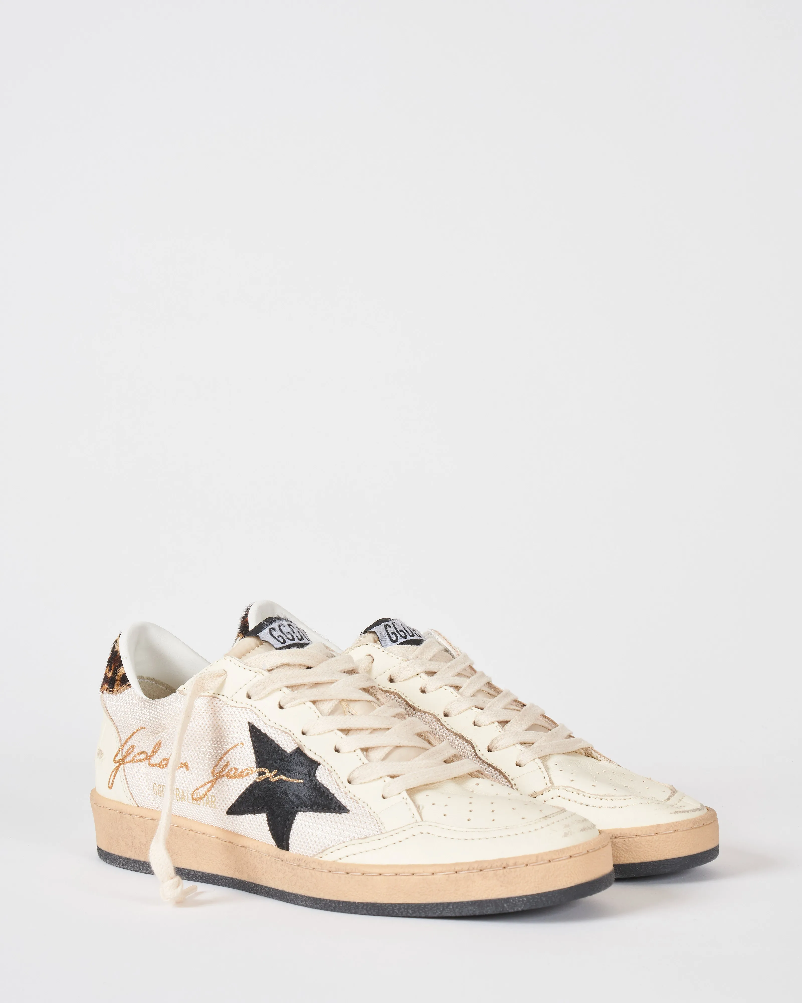 ball star net upper with signature suede star leopard horsy heel nappa spur
