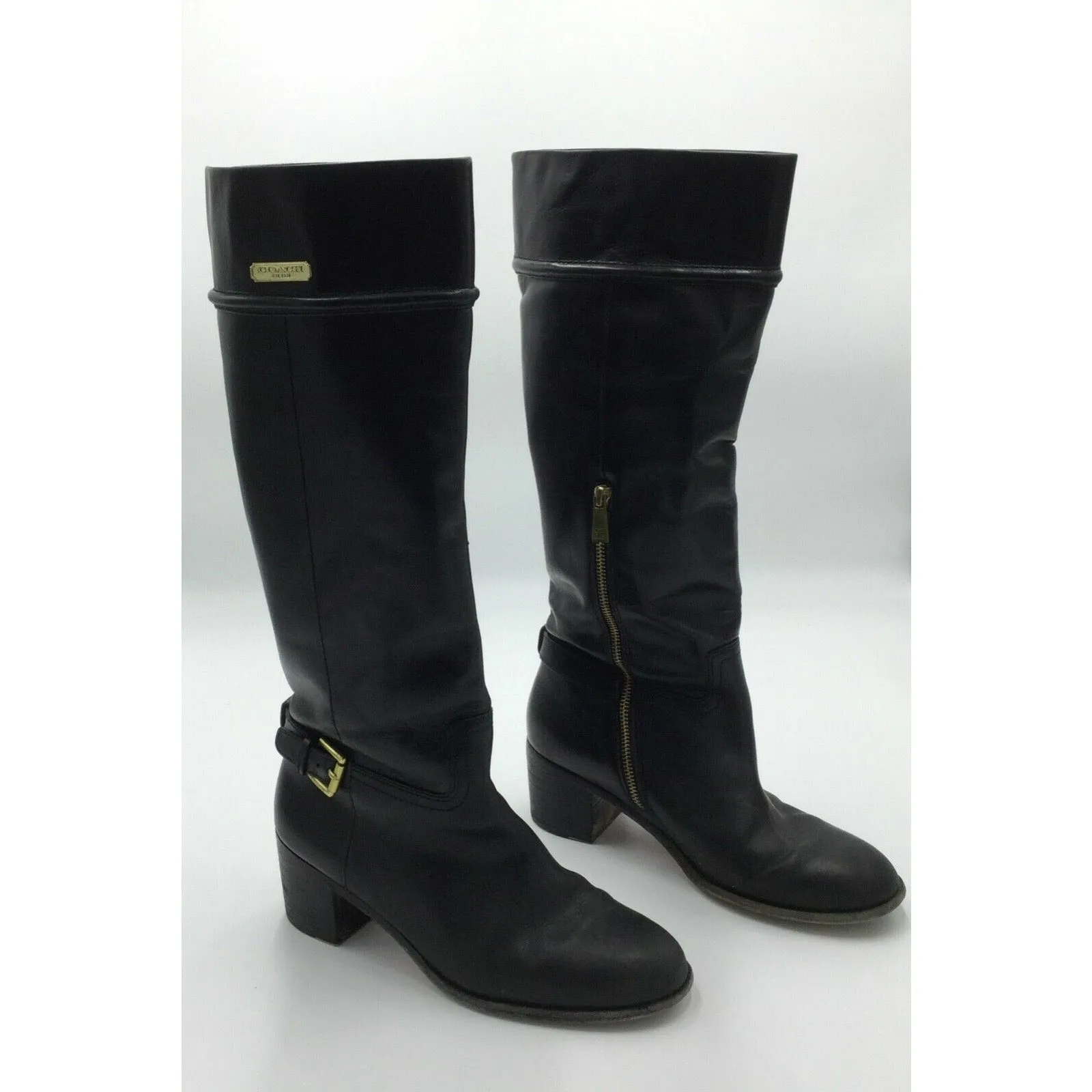 COACH Stacy Black Riding Equestrian Leather Fashion Knee High Boots 8.5 B