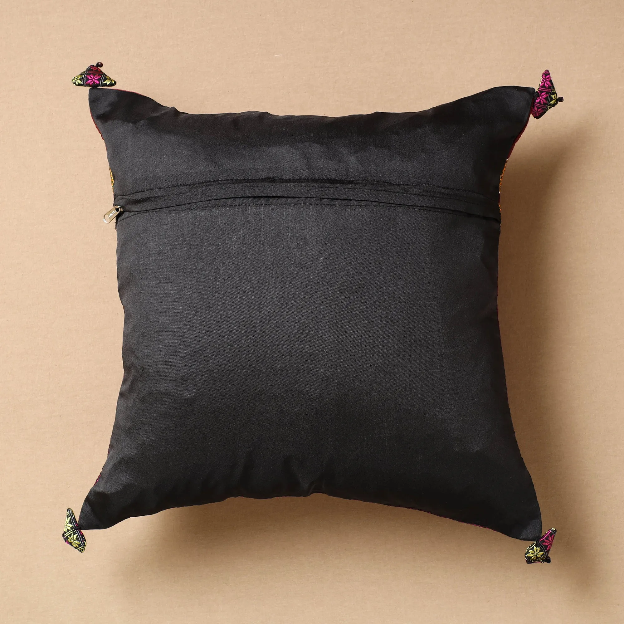 Green - Gavanti Kasuti Embroidery Khun Cotton Cushion Cover (16 x 16 in)