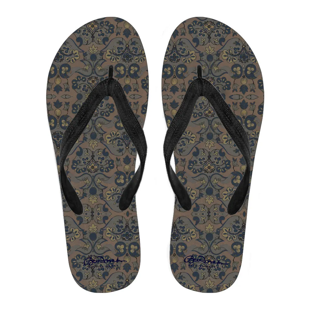 Not Quite Paisley On Light Brown Flip Flops